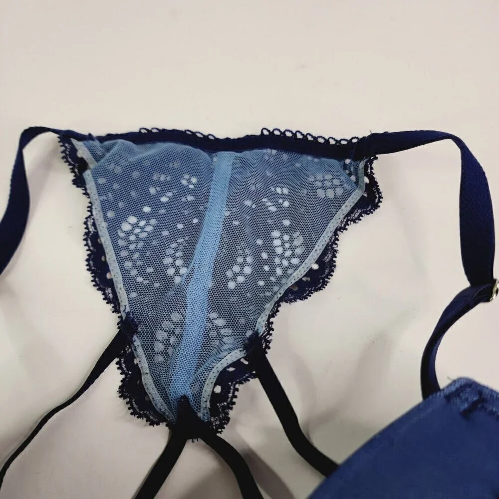 Victoria Secret Bras Size 32DDD Dream‎ Angels Lined Demi Blue Front Closure Lace